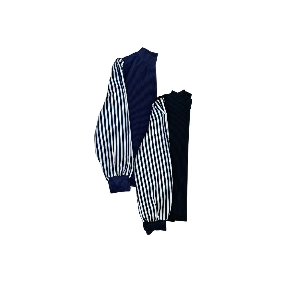 Women's Set of 2 Striped Mock Turtleneck Tops_Size Large